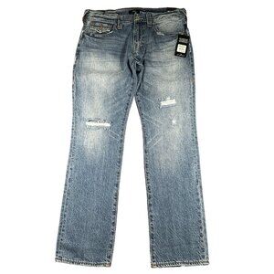True Religion Ricky Jeans Mens 34x34 Distressed Relaxed Straight Rope Stitch Fla